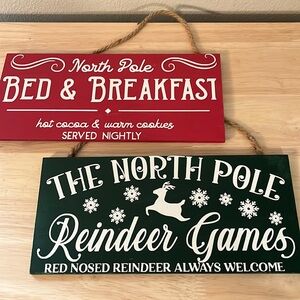 Set of two Christmas Wood Plank Signs with twine hangers